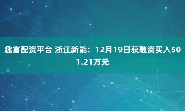 趣富配资平台 浙江新能:12月19日获融资买入501.21万元